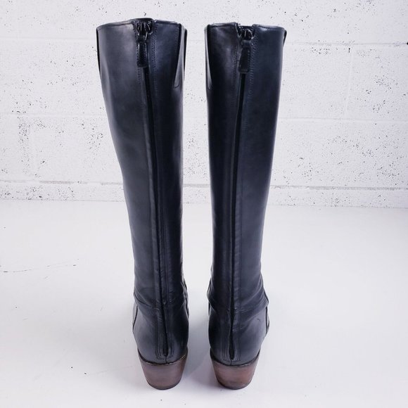 Cole Haan Women's Size 9 Wesley Black Leather Tall Riding Boots Low Heel Zip - Picture 4 of 11